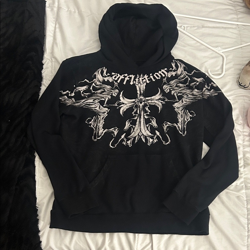 Affliction Black and White Graphic Hoodie - Picture 1 of 3